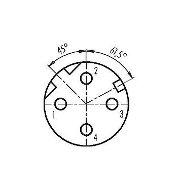 Расположение контактов (со стороны подключения) 99 3728 820 04 - M12 Угловая розетка, Количество полюсов: 4, 5,0-8,0 мм, экранируемый, винтовая клемма, IP67, UL