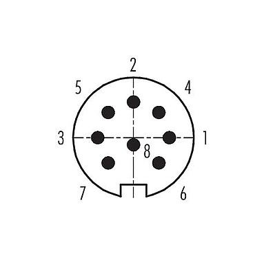 Polbild (Steckseite) 09 0153 72 08 - M16 Winkelstecker, Polzahl: 8 (08-a), 6,0-8,0 mm, ungeschirmt, löten, IP40