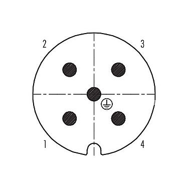 Disposición de los contactos (lado de la conexión) 99 0709 73 05 - RD30 Conector macho en ángulo, Número de contactos: 4+PE, 14,0-18,0 mm, sin blindaje, tornillo extraíble, IP65, ESTI+, VDE