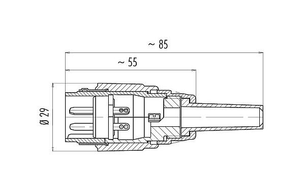 Rysunek z wymiarami 09 0055 00 03 - Bayonet Męskie złącze kablowe proste, Kontaktów: 3, 5,0-8,0 mm, do ekranowania, lutowanie, IP40