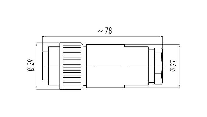 比例图 99 0209 110 04 - RD24 直头针头电缆连接器, 极数: 3+PE, 8.0-10.0mm, 非屏蔽, 螺钉接线, IP67, PG 11