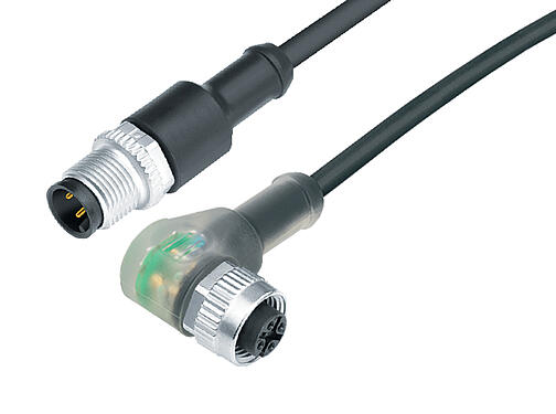 Иллюстрация 77 3634 3429 50003-0100 - M12/M12 Соединительный кабель кабельный штекер - угловая розетка со светодиодом, Количество полюсов: 3, не экранированный, формовка на кабеле, IP69K, PUR, черный, 3 x 0,34 мм², со светодиодом PNP, 1 м