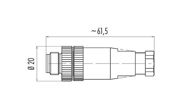 Desenho da escala 99 2529 14 03 - M12 Plugue de cabo, Contatos: 2+PE, 4,0-6,0 mm, desprotegido, pinça de parafuso, IP67