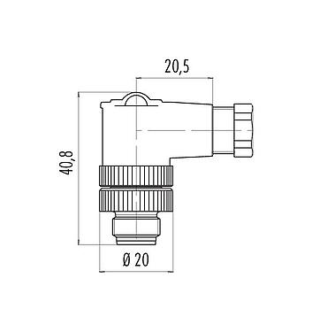 Scale drawing 99 2429 24 03 - 1/2 UNF Male angled connector, Contacts: 2+PE, 4.0-6.0 mm, unshielded, screw clamp, IP67, UL