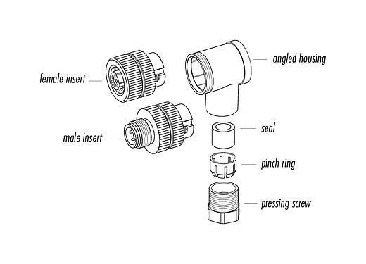 Component part drawing 99 2529 24 03 - M12 Male angled connector, Contacts: 2+PE, 4.0-6.0 mm, unshielded, screw clamp, IP67