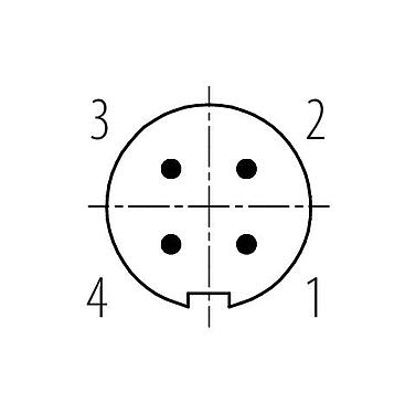 Disposición de los contactos (lado de la conexión) 09 0081 00 04 - M9 Enchufe de brida, Número de contactos: 4, sin blindaje, soldadura, IP40