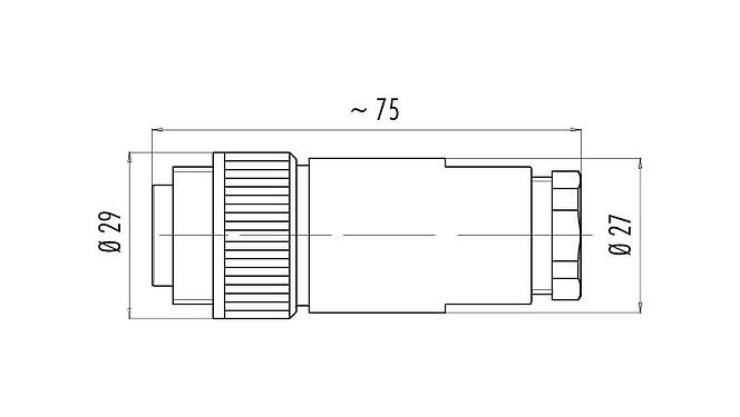 比例图 99 0213 15 07 - RD24 直头针头电缆连接器, 极数: 6+PE, 10.0-12.0mm, 非屏蔽, 焊接, IP67, PG 13.5
