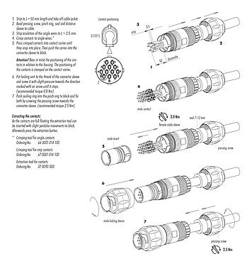 Instrucción de montaje 99 6517 000 12 - Bayoneta Conector de cable macho, Número de contactos: 12, 7,0-13,0 mm, sin blindaje, crimpado (los contactos de crimpado deben pedirse por separado), IP68/IP69K, UL, VDE