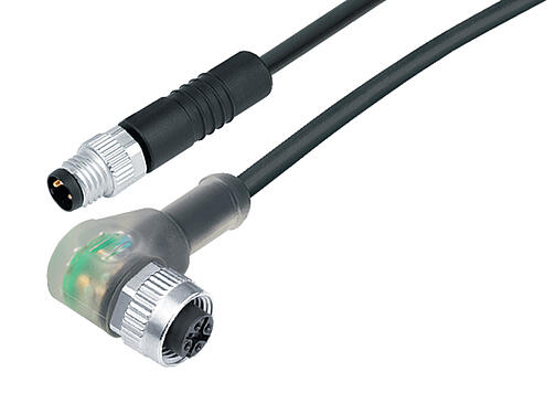 插图 77 3634 3405 50004-0200 - M8 针头电缆连接器 - 孔头弯角电缆连接器 M12x1, 极数: 4, 非屏蔽, 预铸电缆, IP67, PUR, 黑色, 4x0.25mm², 带LED的PNP, 2m
