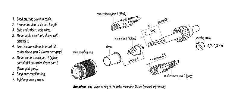 Assembly instructions 99 0479 102 08 - M9 Male cable connector, Contacts: 8, 4.0-5.0 mm, unshielded, solder, IP40
