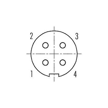 Расположение контактов (со стороны подключения) 99 0410 10 04 - M9 Кабельная розетка, Количество полюсов: 4, 3,5-5,0 мм, экранируемый, пайка, IP67