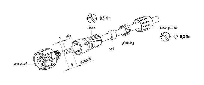 Instrukcja montażu 99 0759 010 05 - Bayonet Męskie złącze kablowe proste, Kontaktów: 5, 3,0-5,0 mm, lutowanie, IP67