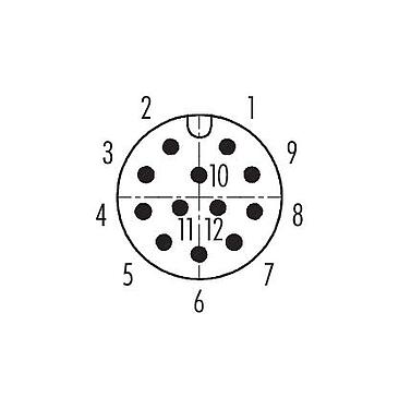 Расположение контактов (со стороны подключения) 99 1491 822 12 - M12 Угловой штекер, Количество полюсов: 12, 6,0-8,0 мм, экранируемый, пайка, IP67, UL