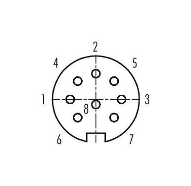 Polbild (Steckseite) 09 0174 300 08 - M16 Vierkant-Flanschdose, Polzahl: 8 (08-a), ungeschirmt, löten, IP68, UL, AISG konform