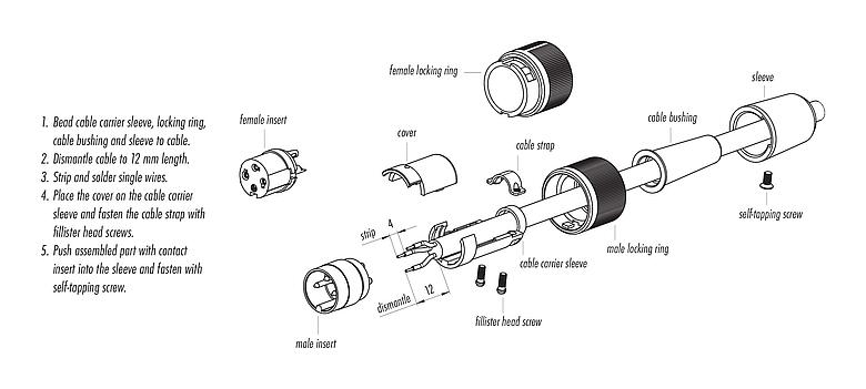 Instrução de montagem 99 0617 00 06 - Baioneta Plugue de cabo, Contatos: 6, 3,0-6,0 mm, desprotegido, solda, IP40