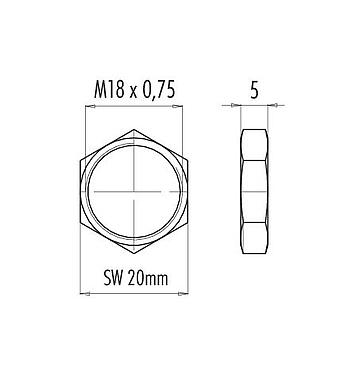 Масштабный чертеж 01 5006 001 - M16 IP67 - шестигранная гайка; серия 423/425/723