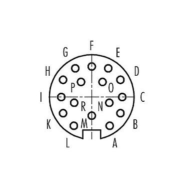 コンタクト配列（接続側） 09 0508 300 16 - M16 角型フランジソケット, 極数: 16, 非シールド, はんだ, IP67, UL