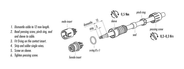 Assembly instructions 99 9205 450 03 - Snap-In Male cable connector, Contacts: 3, 3.5-5.0 mm, unshielded, solder, IP67
