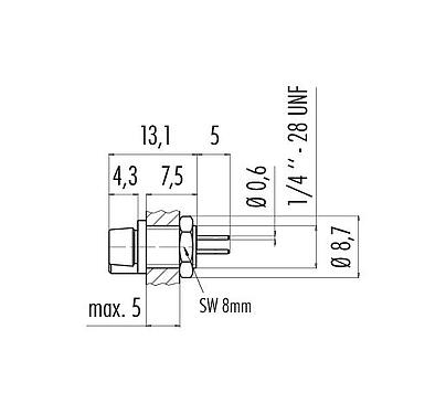 Schaaltekening 09 9766 20 04 - Snap-In Female panel mount connector, aantal polen: 4, onafgeschermd, THT, IP40