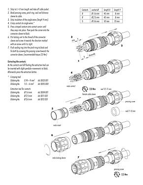 Assembly instructions 99 6490 000 05 - Bayonet Female cable connector, Contacts: 4+PE, 7.0-17.0 mm, unshielded, crimping (Crimp contacts must be ordered separately), IP68/IP69K, UL, VDE