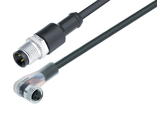 插图 77 3608 3429 50003-0200 - M12 针头电缆连接器 - 孔头弯角电缆连接器 M8x1, 极数: 3, 非屏蔽, 预铸电缆, IP67, PUR, 黑色, 3x0.25mm², 带LED的PNP, 2m