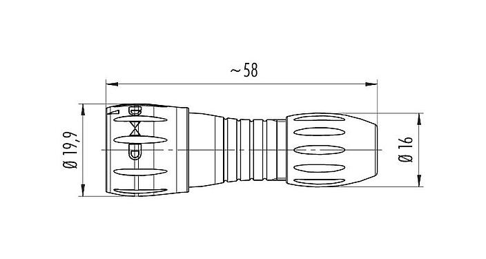 Desenho da escala 99 0771 400 08 - Baioneta Plugue de cabo, Contatos: 8, 2,5-4,0 mm, desprotegido, solda, IP67