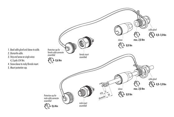 Instrucción de montaje 99 0437 684 05 - M12 Conector de cable macho, Número de contactos: 5, 4,0-6,5 mm, sin blindaje, tornillo extraíble, IP69K