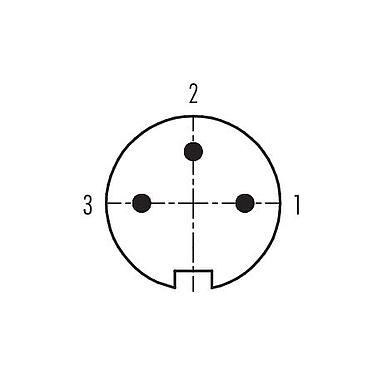 Polbild (Steckseite) 99 5605 19 03 - M16 Kabelstecker, Polzahl: 3 (03-a), 6,0-8,0 mm, schirmbar, löten, IP67, UL