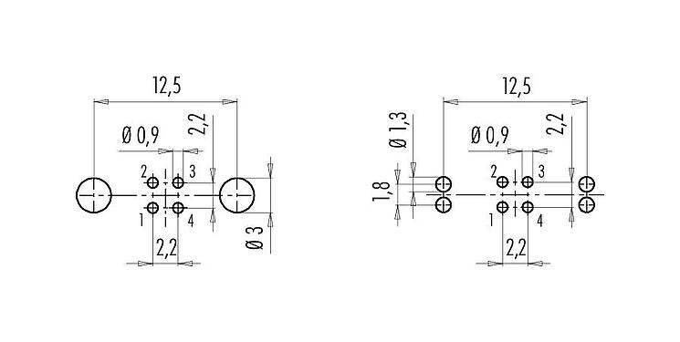 Geleiderconfiguratie 09 0412 35 04 - M9 Female panel mount connector, aantal polen: 4, schermbaar, THT, IP67, aan voorkant verschroefbaar