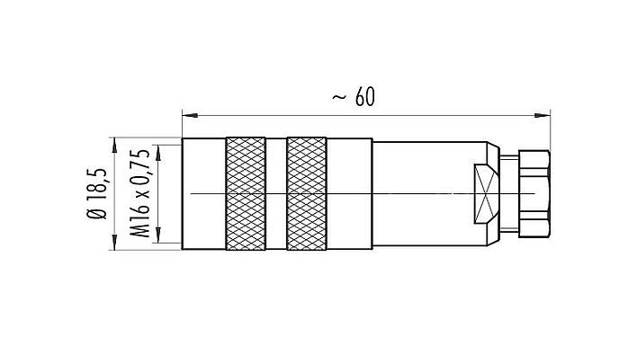 Desenho da escala 99 5106 210 03 - M16 Tomada de cabo, Contatos: 3 (03-a), 4,0-6,0 mm, blindável, pinça de parafuso, IP67, UL