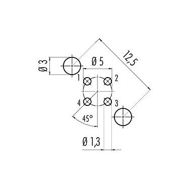 Disposizione dei conduttori 86 0536 1120 00404 - M12 Connettore femmina a flangia, Numero poli: 4, schermabile, THT, IP67, UL, PG 9, montaggio anteriore