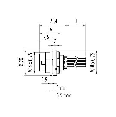 Schaaltekening 09 0173 702 08 - M16 Male panel mount connector, aantal polen: 8 (08-a), onafgeschermd, draden, IP68, UL, AISG compliant