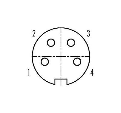 Disposición de los contactos (lado de la conexión) 09 0112 89 04 - M16 Toma de brida, Número de contactos: 4 (04-a), sin blindaje, soldadura, IP67, UL, atornillable por delante