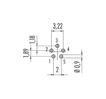 Disposizione dei conduttori 09 0098 20 05 - M9 Connettore femmina a flangia, Numero poli: 5, non schermato, THT, IP40