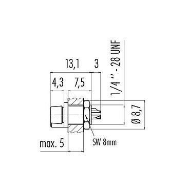 Schaaltekening 09 9766 30 04 - Snap-In Female panel mount connector, aantal polen: 4, onafgeschermd, soldeer, IP40