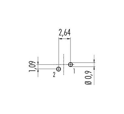 Disposizione dei conduttori 09 0403 90 02 - M9 Connettore maschio a flangia, Numero poli: 2, non schermato, THT, IP67, montaggio anteriore