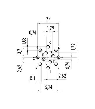 Disposizione dei conduttori 99 9136 090 12 - Snap-In Connettore femmina a flangia, Numero poli: 12, non schermato, THT, IP67, VDE