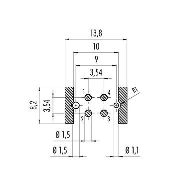 Conductor layout 09 0431 600 04 - M12 Male receptacle, Contacts: 4, unshielded, SMT, IP67, for SMT