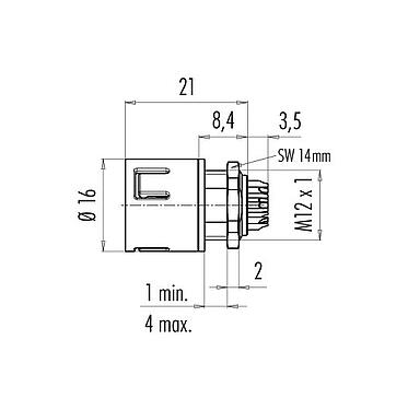 Scale drawing 99 9107 400 03 - Snap-In Male panel mount connector, Contacts: 3, unshielded, solder, IP67