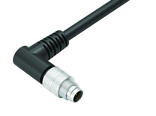 Illustration 79 1409 75 04 - M9 Connecteur mâle coudé, Contacts: 4, blindé, surmoulé sur le câble, IP67, PUR, noir, 5 x 0,25 mm², 5 m