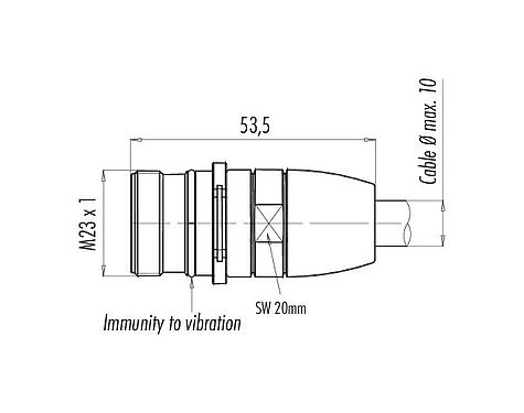 Desenho da escala 99 4627 10 12 - M23 Ficha de acoplamento, Contatos: 12, 6,0-10,0 mm, blindável, solda, IP67