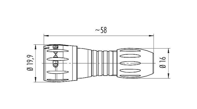 Desenho da escala 99 0771 000 08 - Baioneta Plugue de cabo, Contatos: 8, 2,5-4,0 mm, desprotegido, solda, IP67