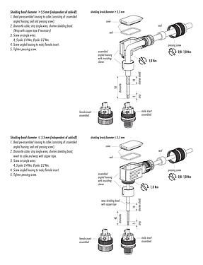 Instrucción de montaje 99 1439 824 05 - M12 Conector macho en ángulo, Número de contactos: 5, 5,0-8,0 mm, blindable, tornillo extraíble, IP67, UL