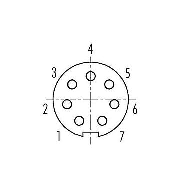 Расположение контактов (со стороны подключения) 99 0422 10 07 - M9 Кабельная розетка, Количество полюсов: 7, 3,5-5,0 мм, экранируемый, пайка, IP67