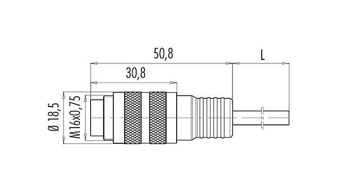 Rysunek z wymiarami 79 6117 20 06 - M16 Męskie złącze kablowe proste, Kontaktów: 6 (06-a), ekranowany, formowane wtryskowo na kablu, IP67, PUR, czarny, 6 x 0,25 mm², 2 m