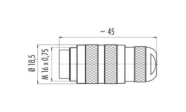 Desenho da escala 99 5113 740 05 - M16 Plugue de cabo, Contatos: 5 (05-a), 4,1-7,8 mm, desprotegido, crimpado (os contactos de crimpdevem ser encomendados separadamente), IP67, UL, Versão curta