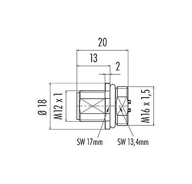 Schaaltekening 86 0231 0002 00008 - M12 Male panel mount connector, aantal polen: 8, onafgeschermd, soldeer, IP68, UL, M16x1,5