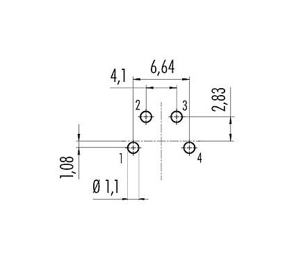 Conductor layout 09 0112 99 04 - M16 Female panel mount connector, Contacts: 4 (04-a), unshielded, THT, IP67, UL, front fastened