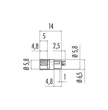 Scale drawing 09 3411 00 03 - Snap-In Male receptacle, Contacts: 3, unshielded, solder, IP65