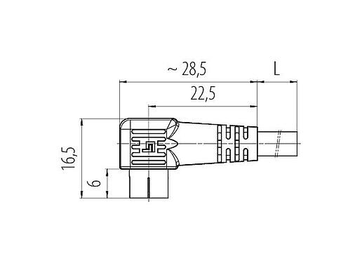 Scale drawing 77 7093 0000 10005-0500 - Snap-In Male angled connector, Contacts: 5, unshielded, moulded on the cable, IP40, PVC, black, 5 x 0.25 mm², 5 m
